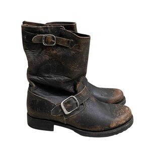 FRYE Veronica Short Distressed Leather Combat Moto Boots
